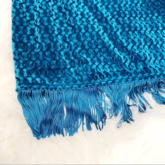 Topshop Blue Velvet Dress with Fringe Size 4/S - Picture 3 of 8